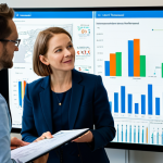 A diverse group of environmental professionals, fully clothed in professional business attire, gathered around a large interactive digital display in a modern, well-lit office. They are reviewing complex financial charts and data related to ecological restoration project funding, emphasizing diversified income streams and robust budget management. The atmosphere is collaborative and focused, highlighting strategic financial planning for sustainability. Perfect anatomy, correct proportions, natural pose, well-formed hands, proper finger count, natural body proportions. Safe for work, appropriate content, fully clothed, professional, family-friendly.