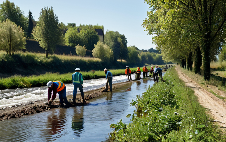 **
"A team of environmental scientists and local community members planting native trees along a restored riverbank in the French countryside. The river flows gently, reflecting the sunlight. Fully clothed, appropriate attire, safe for work, professional environment, perfect anatomy, natural proportions, clear details, family-friendly, sunny day."
**