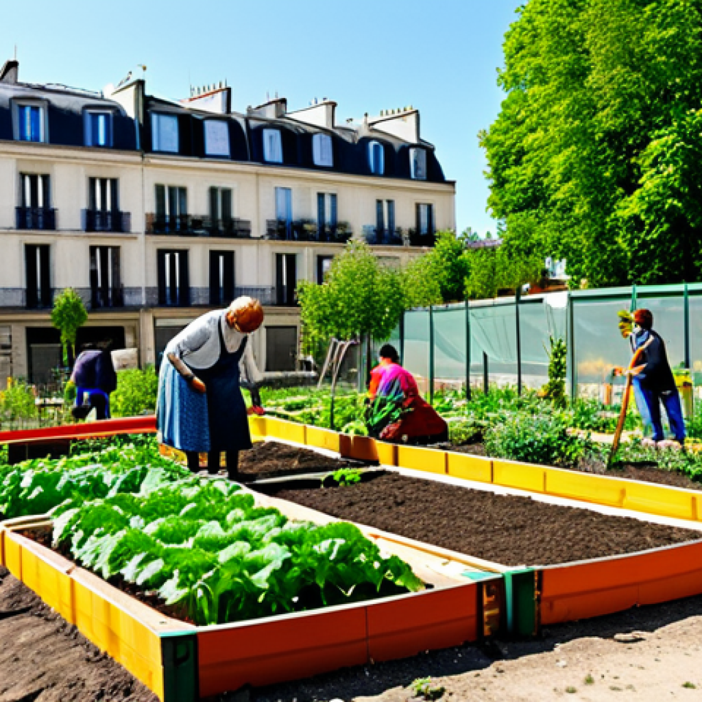 Urban Community Garden**

"A vibrant community garden in Paris, with diverse residents tending to vegetable patches and flower beds, fully clothed, appropriate attire, safe for work, perfect anatomy, correct proportions, natural pose, overflowing with colorful flowers and healthy vegetables, sunny day, friendly atmosphere, modest dress, professional photography, high quality, family-friendly."

**