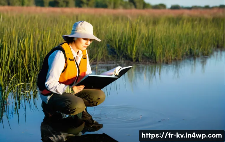 서식지 회복 프로젝트에서의 통계 활용 - **Prompt 1: Dedicated Ecologists Monitoring a Restored Wetland**
"A realistic, cinematic photogr...